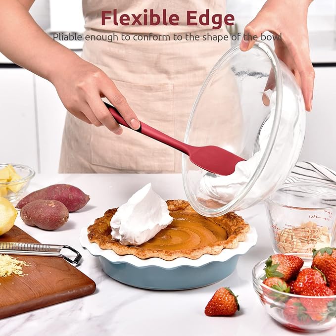 U-Taste Silicone Cooking Spoon Spatula: 480ºF Heat Resistant Food Grade 11.38" Flexible Rubber Kitchen Spoonula, Seamless Pastry Bowl Scraper for Mixing Stirring Scraping in Nonstick Cookware (Red)