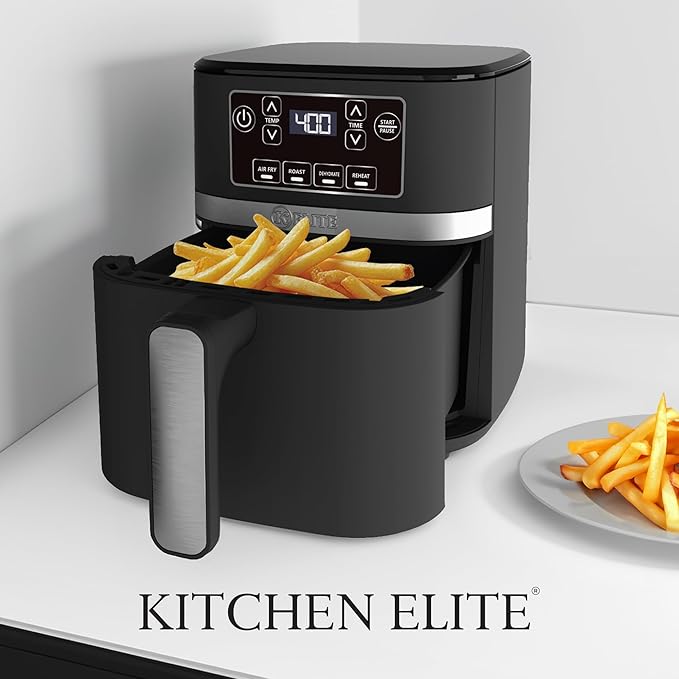 Kitchen Elite 3 Quart Digital Air Fryer Oven Compact Countertop Oil-Free Cooker with PFAS-Free Nonstick Basket, Easy Clean, Black