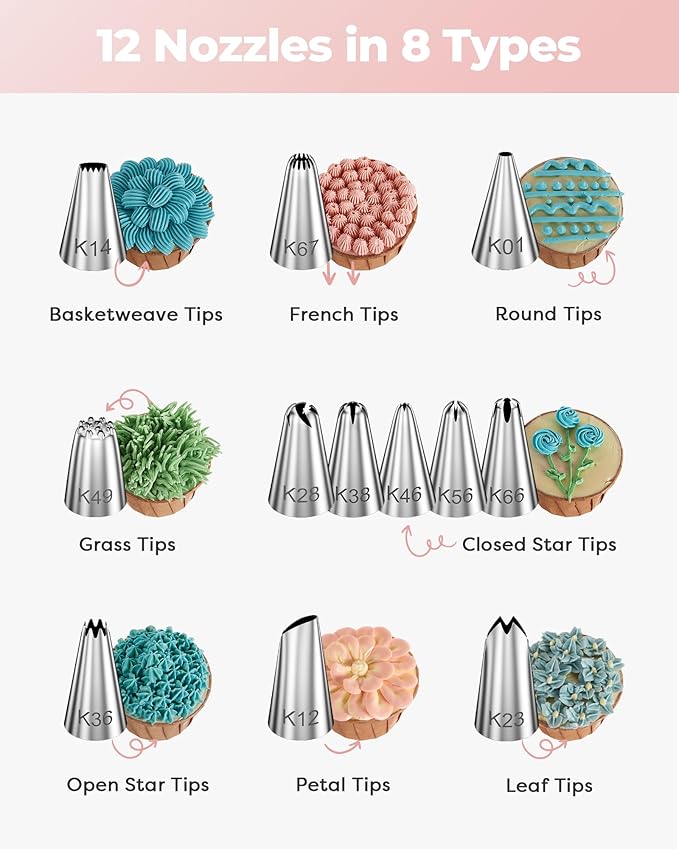 Kootek 71PCs Cake Decorating Kit, Baking Supplies Tools - Includes Cake Stand Turntable, 12 Icing Piping Tips Set, 2 Frosting Spatulas, 3 Scrapers, 50+2 Piping Bags, Coupler, Video Tutorial, Booklet