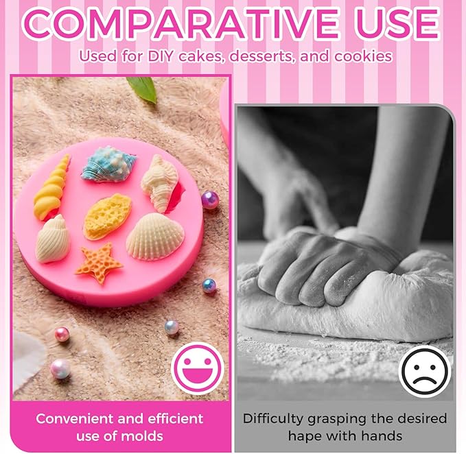 3Pcs Ocean Theme Cake Decorations Kit, Fondant Silicone Molds Set for Seashell, Starfish, Conch, Coral - For Candy, Chocolate, Clay, Resin Crafts
