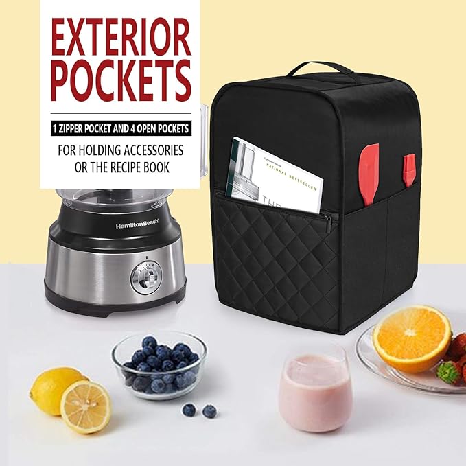 Luxja Food Processor Cover Compatible with Cuisinart and Hamilton Beach 10-14 Cup Processor, Food Processor Dust Cover with Accessories Pockets, Black