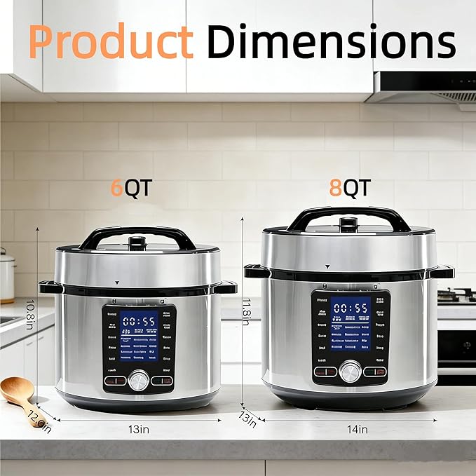 Simple Deluxe 6.34Qt 24-in-1 Electric Multi Cooker, Stainless Steel Pressure Cooker with Non-Stick Pot, Ideal for Slow Cook, Steam, Rice, Bake, Porridge, Meat & Poultry, Dishwasher Safe, Silver