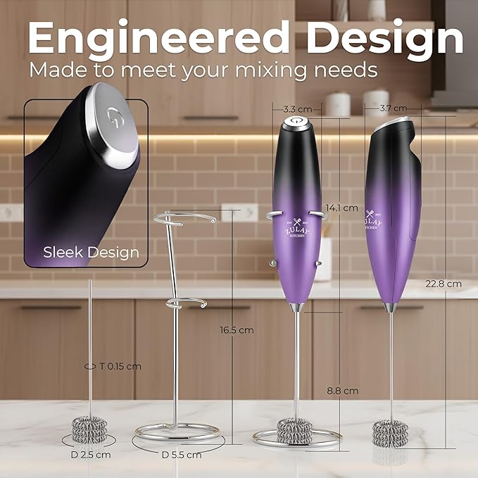 Zulay Kitchen Patented Tornado Triple Whisk Milk Frother with 4 Duracell Batteries – Handheld Foam Maker for Coffee, Lattes, Matcha & Hot Chocolate – Rich, Creamy Froth in Seconds - Galaxy