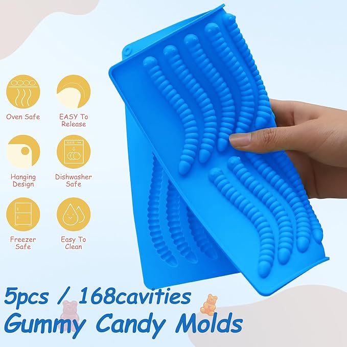 Sidosir 7Pcs Silicone Gummy Bear Molds, Non-Stick Worm Chocolate Mold for Parties, Gummy Heart for Home DIY, Silicone Dinasur Mold for Make Gummies