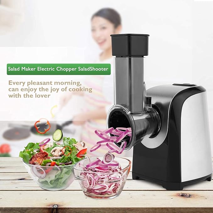 Electric Cheese Grater 150W Salad Maker 5 Different Shapes of Blades for Slicing/Shredding/Grinding, Compact Kitchen Electric Slicer Shredder for Block Cheese, Vegetables, Fruit, Carrots