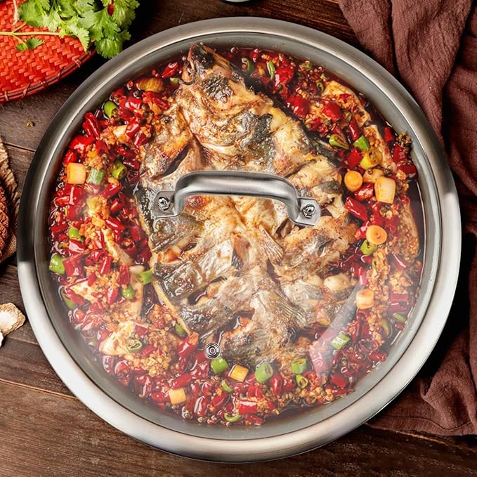 Universal Glass Lid for Pots, Pans Skillets 34cm/13Inch - Tempered Glass Cookware Lid with Handle Frying Pan Cover for Cast Iron, Non-Slip Grip, Sealed Edges
