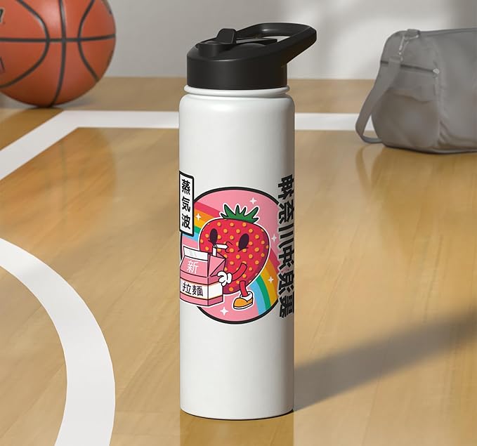 Strawberry Milk Carton Kawaii Grid Retro Rainbow Anime Stainless Steel Insulated Water Bottle