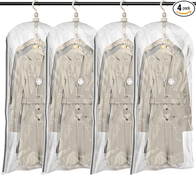 TAILI Hanging Vacuum Sealer Storage Space Saver Bags for Clothes, Suits, Coats or Jackets, 4 Pack Jumbo 53x27.6 Inches, Clear