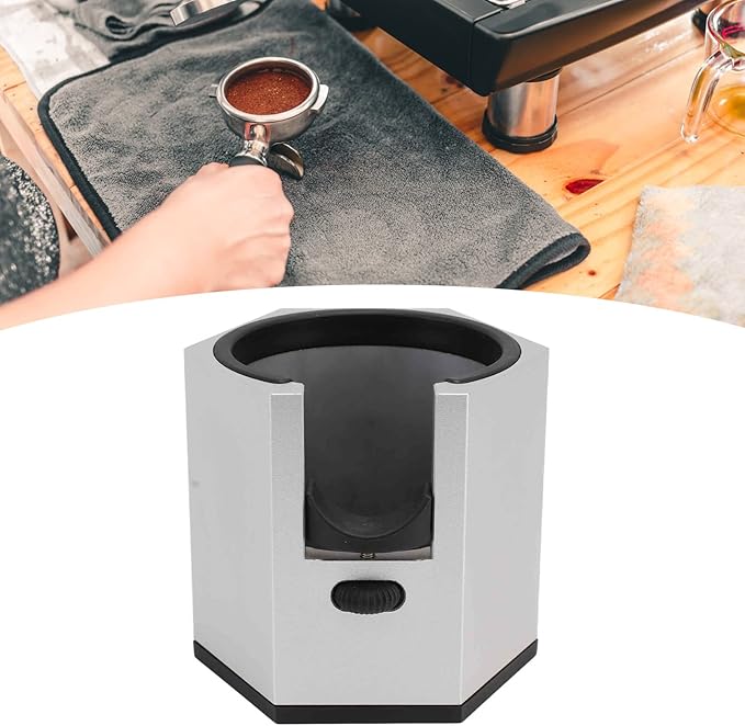 Coffee Portafilter Holder Stand with Adjustable Height Knob and Removable Bracket Cover, Aluminum Alloy Non Slip Base for Restaurants Homes Cafes (Silver)