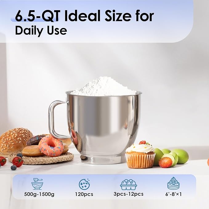Kitchen in the box Stand Mixer - 6.5 Quart Mixing Bowl with Handle, 900 Watt Heavy Bread Dough Standing Mixers Tilt-head with Dough Hook, Whisk, Flat Beater and Splash Guard (Cream)