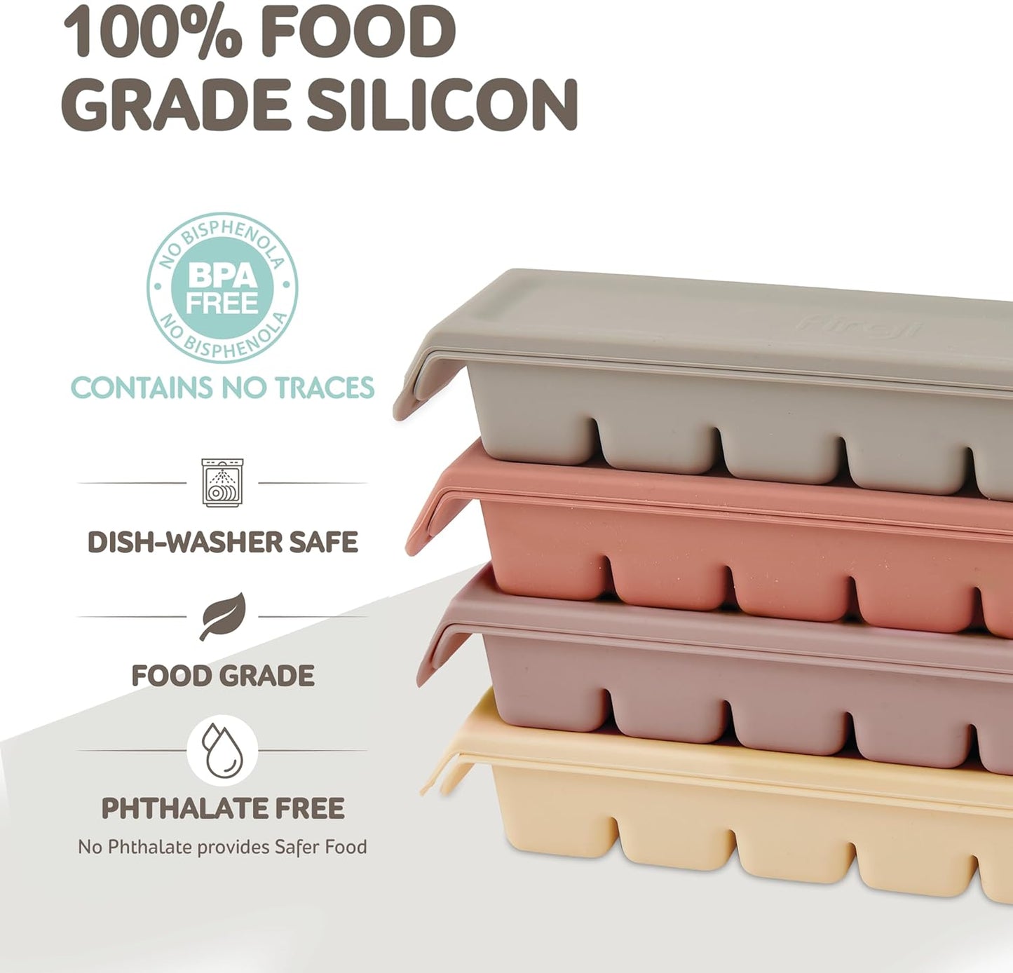 Silicone Freezer Trays with Lid,2ea 1oz 6 Section-Leak Proof Silicone Freezer molds for Homemade Baby Food Breastmilk, Purees, Vegetables, Fruit, Baby Food Jars Ice Tray with Lid BPA Free Brown