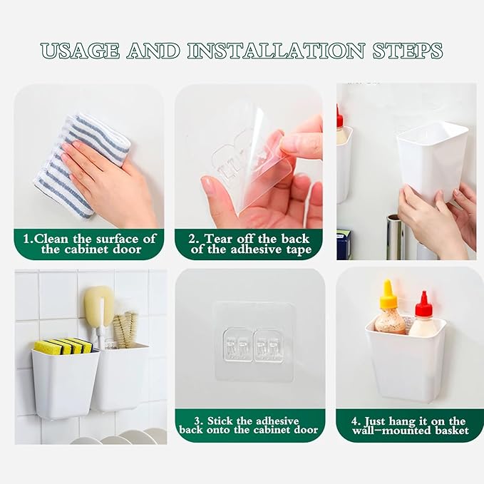 4 Piece Kitchen Cabinet Door Storage Box,Self Adhesive Wall Mounted Storage Box,Wardrobe/Bathroom/Refrigerator Small Items Organizer