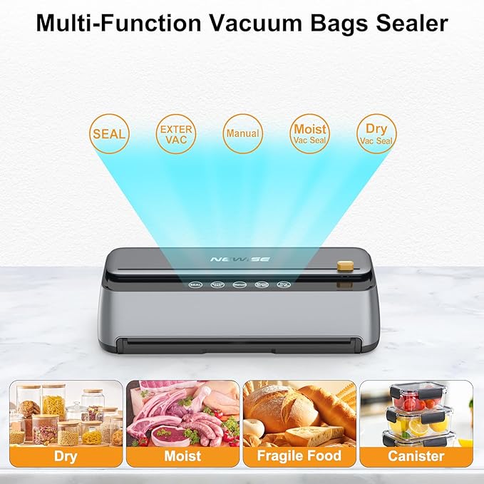 Automatic Vacuum Sealer Machine, 85Kpa Powerful Suction for Dry and Moist Food Preservation, External Hose & Bag Cutter, Leakproof Seal, Self-Cleaning Mode