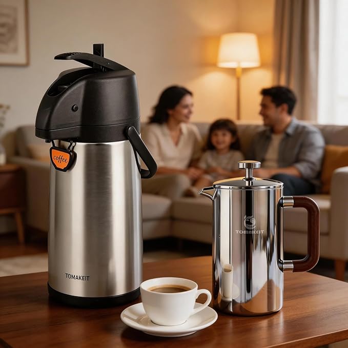 3L/102 Oz Airpot Coffee Dispenser Thermal with Pump & 1L/34 Oz French Press Coffee Maker