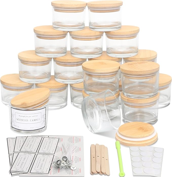 MILIVIXAY 20 Pack 4 OZ Clear Glass Candle Jars with Lids and Candle Making Kits - Bulk Wide Mouth Small Empty Candle Jars for Making Candles - Spice, Powder Containers.