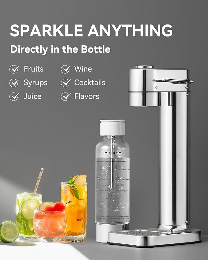MOKKOM Sparkling Water Maker Soda Maker Soda Streaming Machine for Carbonating with 1L Carbonating Bottle, Compatible with Any Screw-in 60L CO2 Carbonator(NOT Included)