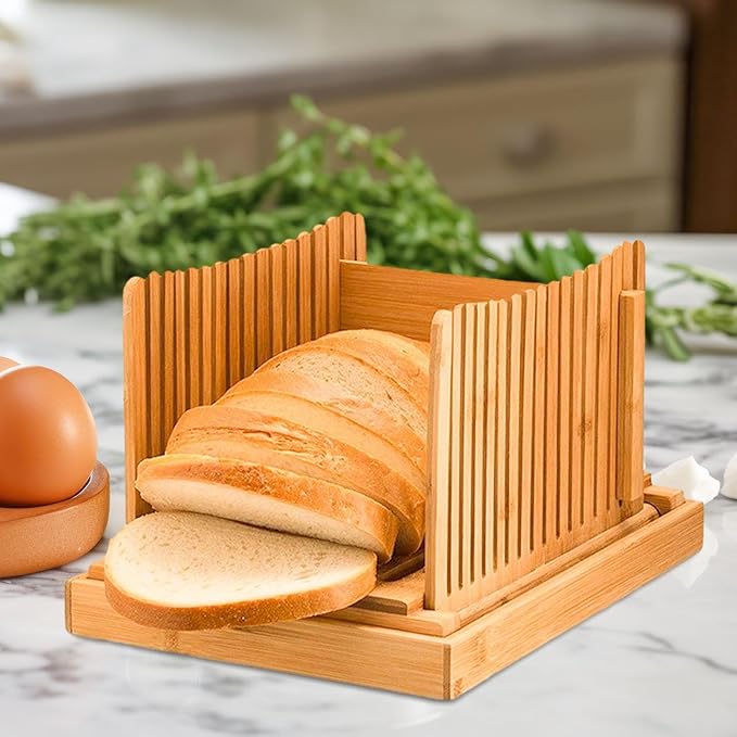 Generic Bamboo Bread Slicing Tool with Crumb Tray for Homemade Loaves, style A
