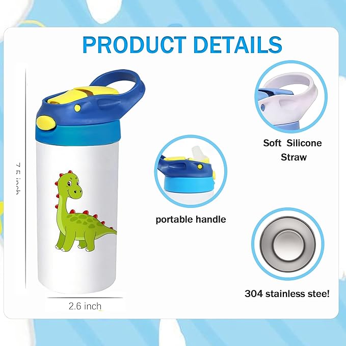 Sublimation Tumbler,50 PACK 12oz Stainless Steel Sublimation Sippy Cup,Double Wall Insulated Kids Tumbler with Handle,Spill Proof lid,Silicone Bottoms,for Water,Drinks (50, 12OZ)