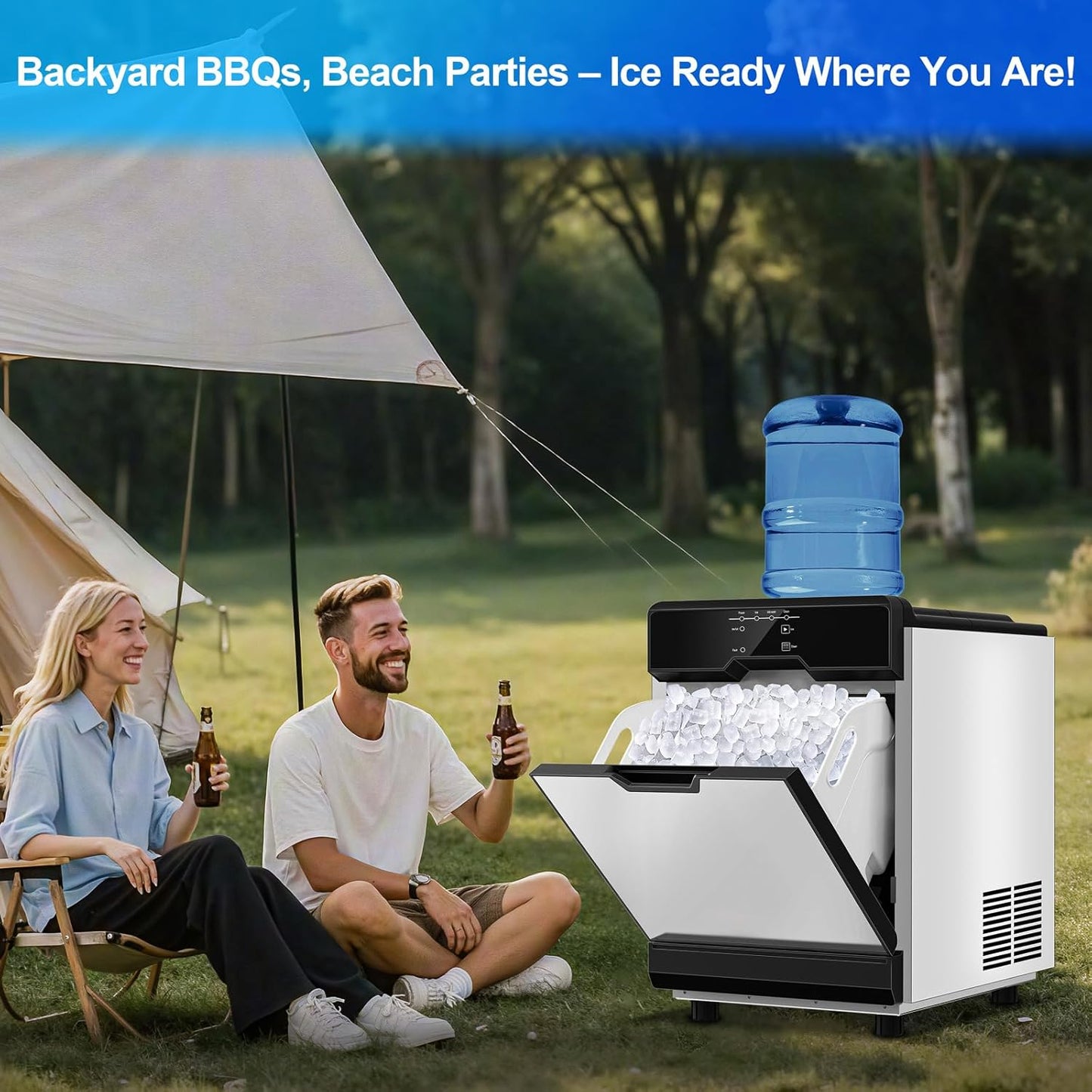Nugget Ice Makers Countertop Soft Chewable Pellet Ice Machine with Auto-Cleaning Function, Ice/Water/Ice-Water Mix Mode, 50 Lbs/24H Portable Countertop Ice Makers for Home Party RV Camping