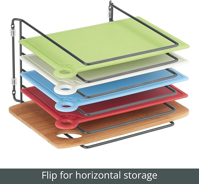 mDesign Pot Lid and Pan Rack — Metal Wire Rack for Cabinets, Pantries or Kitchen Surfaces — Freestanding Pan Stand with 5 Slots for Pans, Pots, Lids and Crockery — Dark Grey