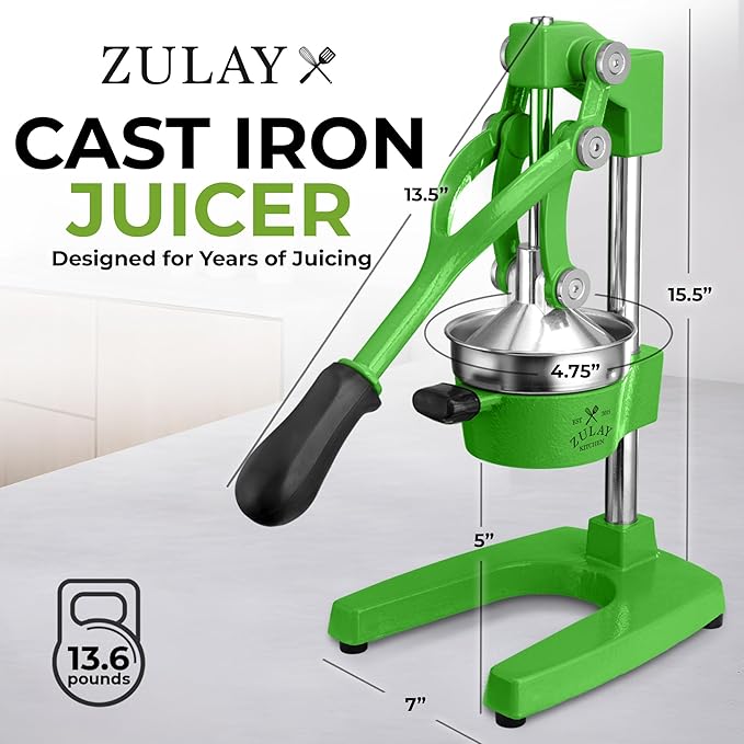 Zulay Kitchen Cast Iron Juicer - Heavy Duty Manual Juicer with Detachable Strainers for Easy Cleaning, Orange Juice Press for Citrus Fruits, Perfect for Bartenders, Juice Lovers & Health Enthusiasts