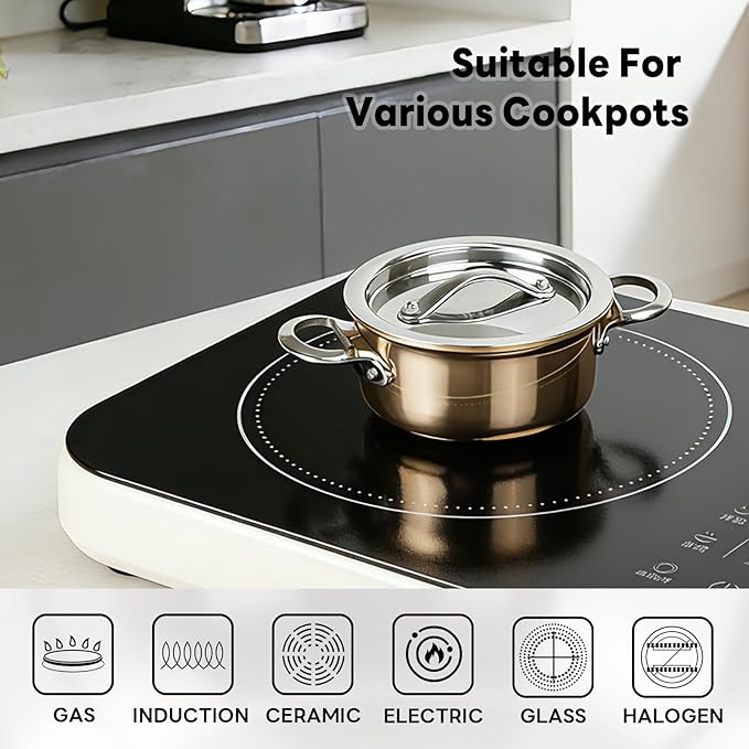 Macevia Mini Sauce Pan with Lid, Stainless Steel Butter Warmer Small Pot, For All Stoves Multipurpose Use for Home Kitchen or Restaurant (13.5oz/400ml) - Rose Gold