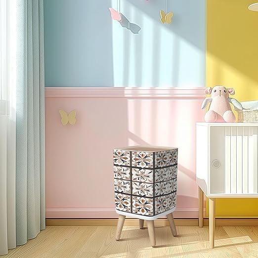 Small Trash Can with Lid Seamless Ceramic Tile Colorful Vintage Multicolor Pattern Wastebasket with Press Cover Dog Proof Garbage Can Waste Bin for Kitchen Bathroom Nursery 2.6 Gallon