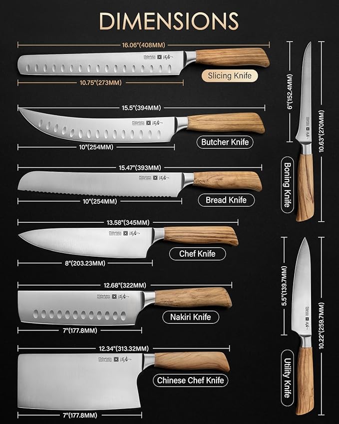 Mitsuharu 10.75" Slicing Knife, SHOMAN Series Brisket Knife for Meat Cutting with Ergonomic Olive Wood Handle, German Steel Meat Carving Knife for BBQ Brisket Turkey Ribs Roast Beef with Case