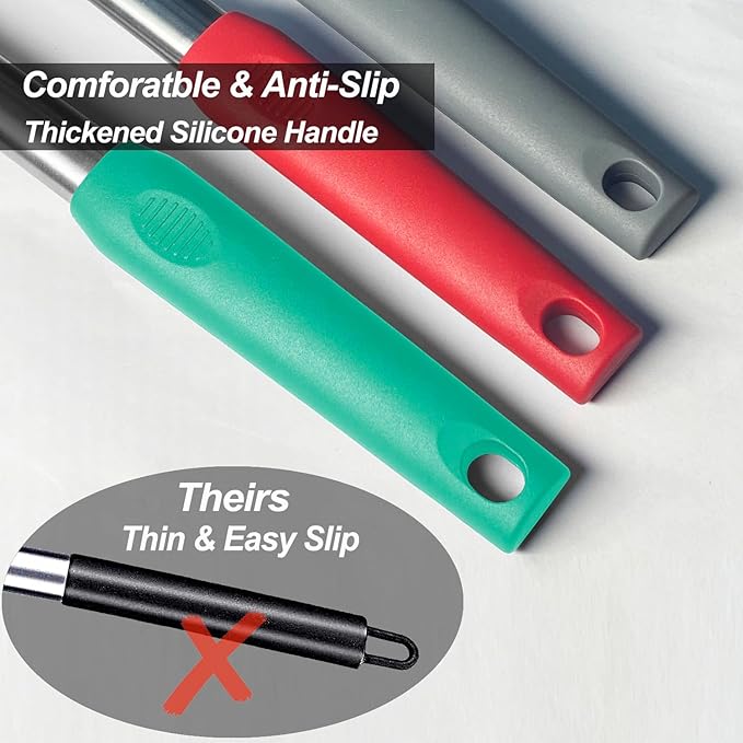 2 Pack Spatulas, Solid & Slotted Silicone Spatula Set, Stainless Steel Handle Coated with Silicone, Non Stick Turners, Heat Resistant Rubber Spatulas for Fish, Eggs, Pancakes, WOK, Teal