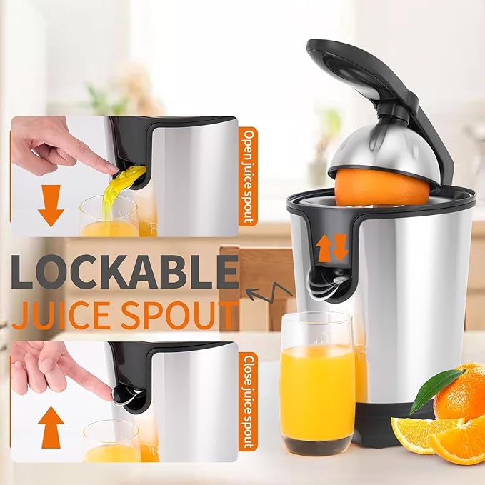Electric Citrus Juicer, 350W 15000rpm Auto Off Dishwasher Stainless Steel Orange Juicer Ultra Powerful Motor Soft Handle Citrus Squeezer for Oranges, Lemons