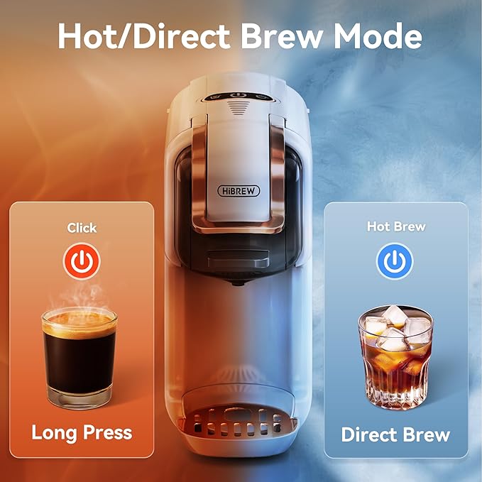 HIBREW H2B 5-in-1 Pod Coffee Maker - Compatible With 4 Coffee Capsule as Well as Espresso Powder, Makes Iced Coffee, Espresso, Cappuccino, Long Black. Hotel Kitchen Coffee Machine