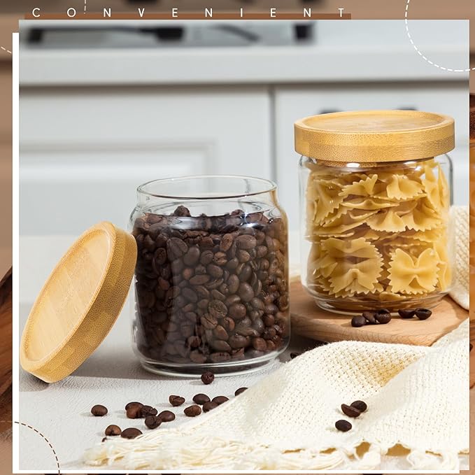 Irenare 1 Pack Glass Containers Canister Set, 17 oz Food Storage Spice Jars with Airtight Lids, Clear Kitchen Containers for Coffee Sugar Tea Beans Nuts Candy Pantry Organization (Bamboo)