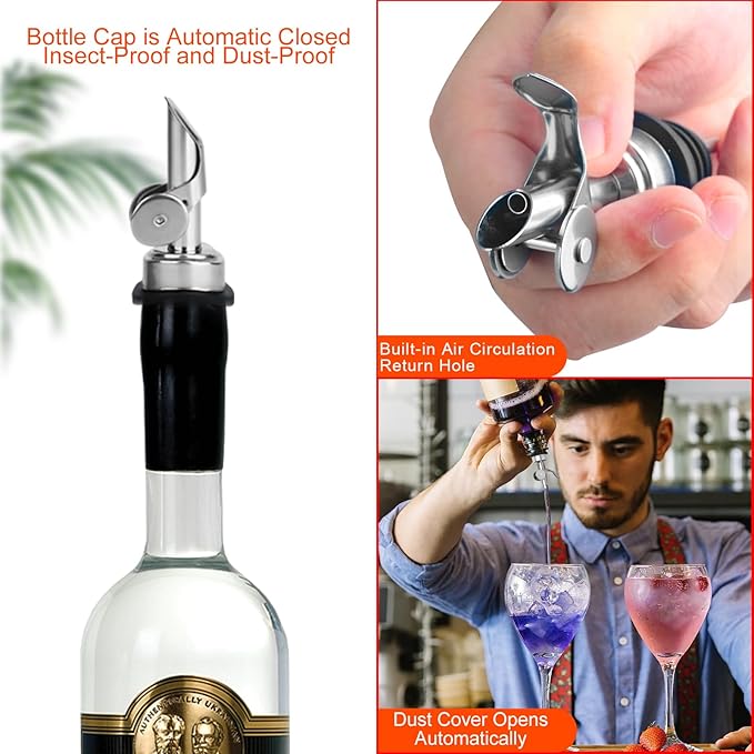 6PCS Liquor Bottle Pourers, Auto Flip Olive Oil Dispenser Spout, Weighted Stainless Steel Alcohol Pourer Spouts, Olive Oil Spout Suitable for About 3/4" Bottle Mouth
