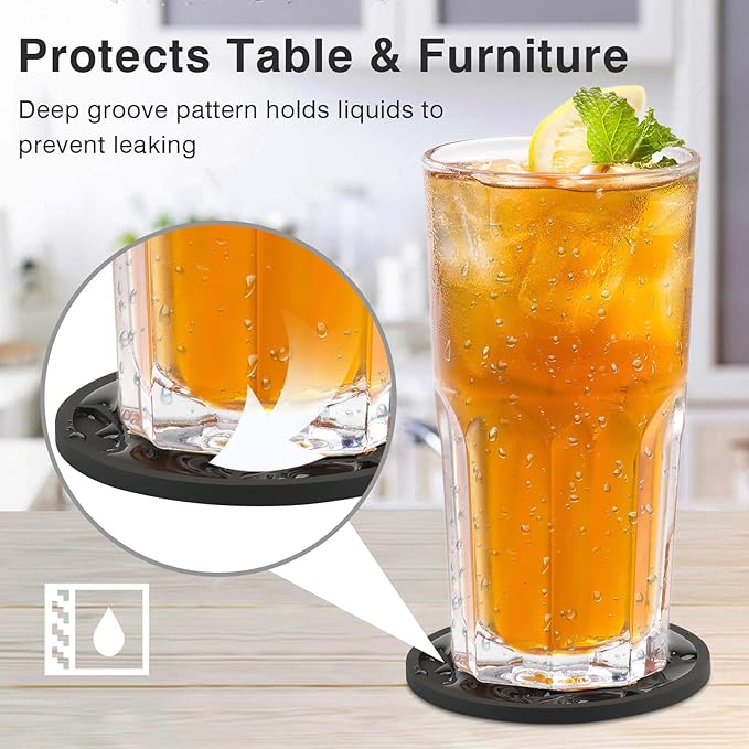 2 Pack Silicone Coasters for Drinks-Black Spider Shape Coaster with Deep Tray Grooved Design, Washable Cup Coasters for Desk, Heat Resistant Non-Slip Plastic Coaster for Coffee Table, Wooden, Kitche