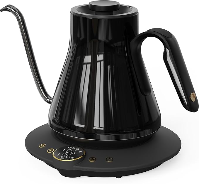 Cocinare Barista Collection Gooseneck Electric Kettle, ±1℉ Precise Temperature Control for Pour-Over Coffee & Tea, Quick Heating 1500W, Stainless Steel Interior, 0.9L (Soulages Black)