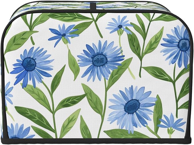 Cornflower White Flowers Covers for 4 Slice Toasters,Cute Country Bread Machine Cover with Handle,Washable Stain Resistant Kitchen Small Appliance Cover Dining Decor