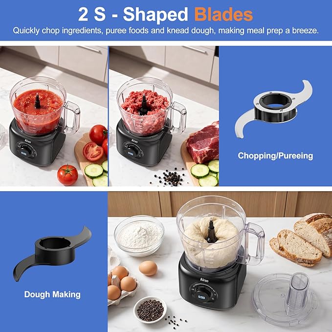 7-in-1 Professional Food Processor, 1000W Powerful Electric Vegetable Chopper, 14-Cup XL Bowl, Large Feed Chute, Cheese Shredding, Meat Chopping, Shredding and Slicing, Mixing and Doughing