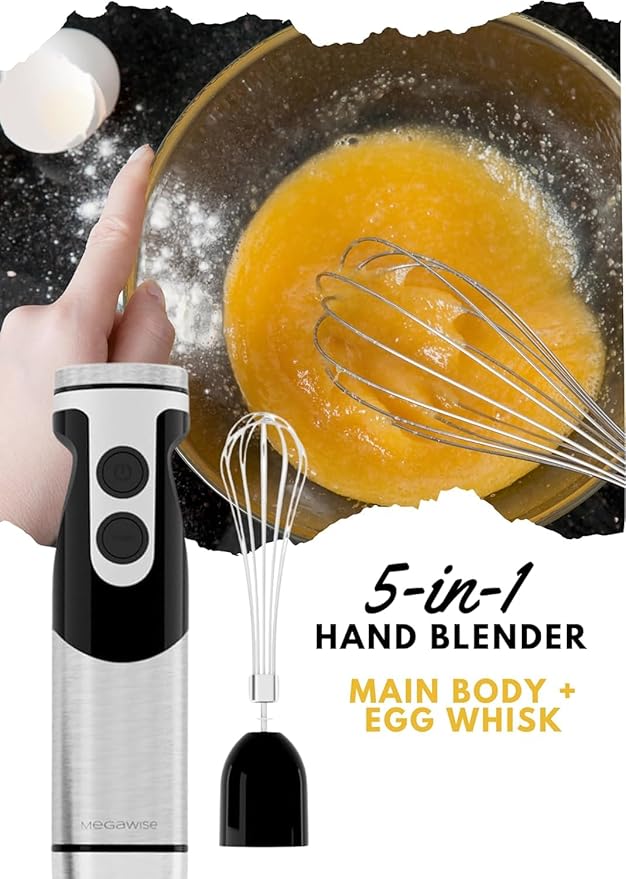 MegaWise Pro Titanium Reinforced 5-in-1 Immersion Hand Blender, Powerful Motor with 80% Sharper Blades, 12-Speed Corded Blender (Black)