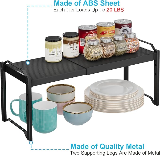 X-cosrack 2 Pack Expandable Kitchen Cabinet Shelf Organizer, Stackable Adjustable Storage Shelves for Pantry Cupboard Kitchen Counter, 20LBS Loading Capacity, Size: W*D*H=20.5 * 8.26" * 8.72"