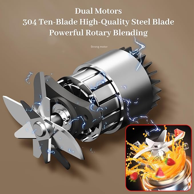 Rechargeable USB Portable Juicer Mixer, 18000 RPM 10-Blade Mini Electric Blender, 340ML Food-Grade PC Cup with Automatic Cleaning, Quick Slurry Discharge for Fresh Fruit Juice/Smoothie, Home Use