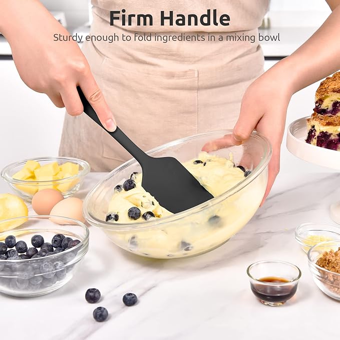 U-Taste 11.38" Silicone Baking Spatula: 480ºF Heat Resistant Food Grade Flexible Rubber Kitchen Bowl Scraper, Seamless Pastry Spreader for Mixing Stirring Scraping in Nonstick Cookware (Black)