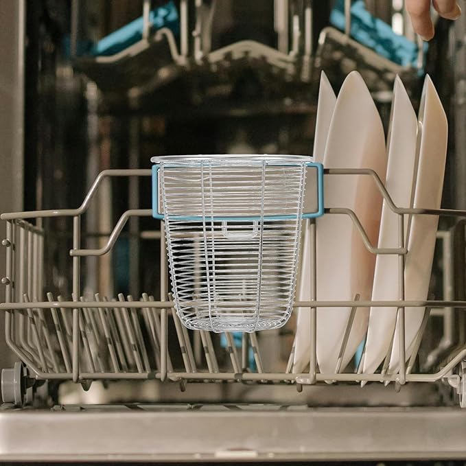 Cabilock Dishwasher Chopstick Basket with Hooks, Stainless Steel Kitchen Utensil Holder, Cutlery Organizer for Chopsticks Spoons Forks Straws, Small Hanging Silverware Drying Rack, 3pcs