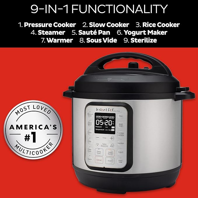 Instant Pot Duo Plus 9-in-1 Electric Pressure Cooker, Slow Cooker, Rice Cooker, Steamer, Sauté, Yogurt Maker, Warmer & Sterilizer, Includes App With Over 800 Recipes, Stainless Steel, 3 Quart