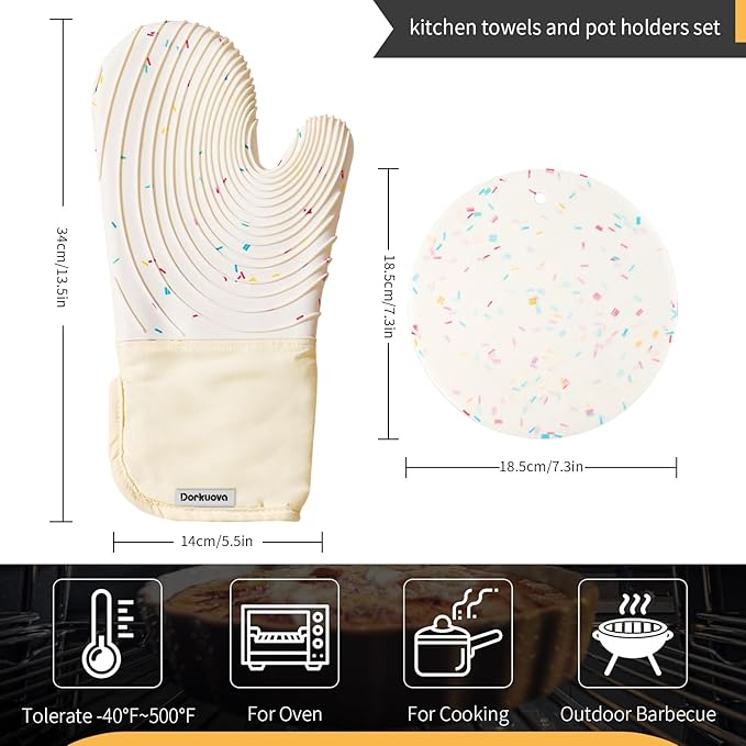 Silicone Mitts Oven,Silicone Oven Mitts Pair,Oven Gloves, BPA-Free, Long Cooking Mitts,Oven mits/Glove Set for BBQ, 4 Pieces (Milky White)