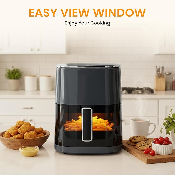 HealSmart 12-in-1 Air Fryer Oven, 6.34 Qt Digital Convection Oven with Visible Window & 1700W, Air Fry, Roast, Bake, Nonstick Basket, Black