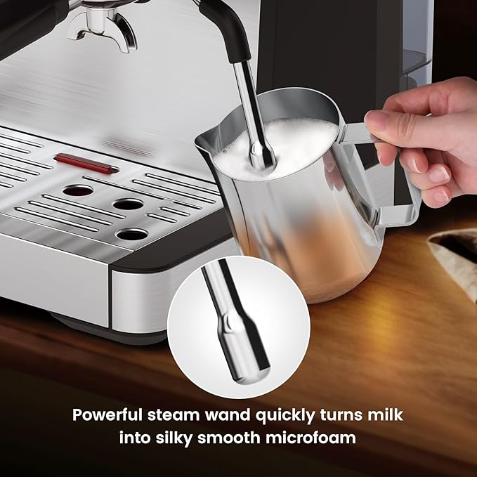 Kndko Espresso Machine, 20Bar Italian Pump & Commercial Steam Wand for Barista-Quality Coffee | Easy to Use with PID Control & Guided Tutorial | All-in-One Kit, Compact Stainless Steel Design