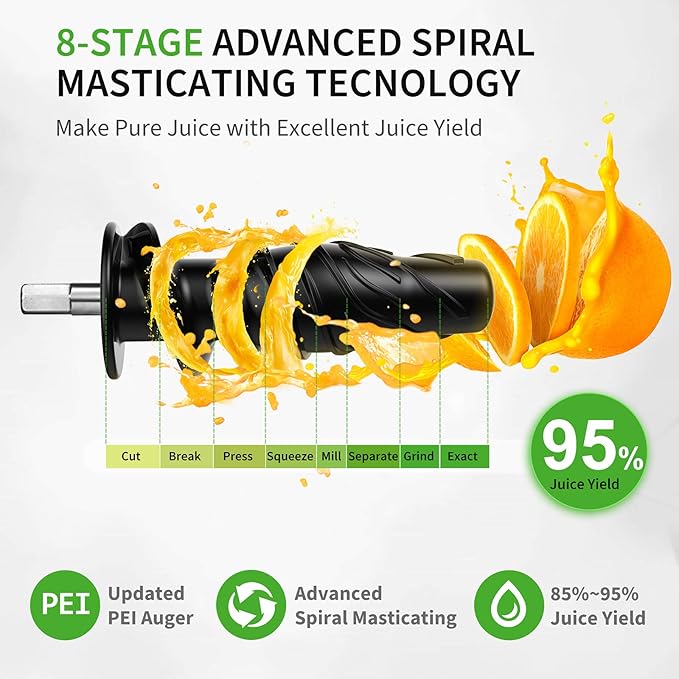 Juicer Machines, Cold Press Slow Masticating Juicer Easy to Clean with 3 Modes Vegetable and Fruit Juicer Extractor BPA-free High Hardness Tritan Material Slow Juicer, black (SJ-Black)