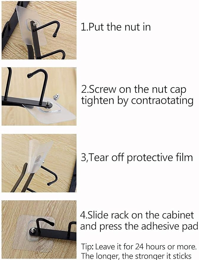 AliCH 2pcs Mug Hooks Under Cabinet Mug Holder Rack,Nail Free Adhesive Coffee Cups Holder Hanger for Cups/Kitchen Utensils/Ties Belts/Scarf/Keys Storage, Fit for 0.8inch Thickness Shelf or Less (Black)