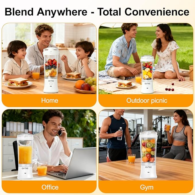 Portable Blender Dual Mode 18000RPM 20Oz Blending Cup Ice Crushing Smoothie Frozen Fruit Mini Home Gym Travel(White)