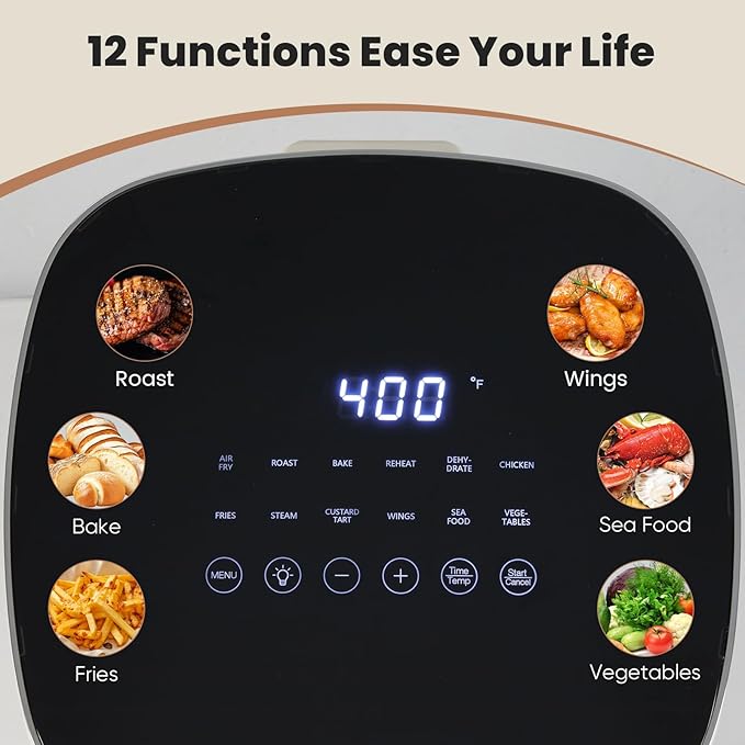 Sweetcrispy 6QT Air Fryer with Window, Square Airfryer Oven 12-in-1 for Family, 400°F Rapid Air Crispy Technology, Roast Bake Dehydrate, Nonstick & Easy-Clean Basket, Black